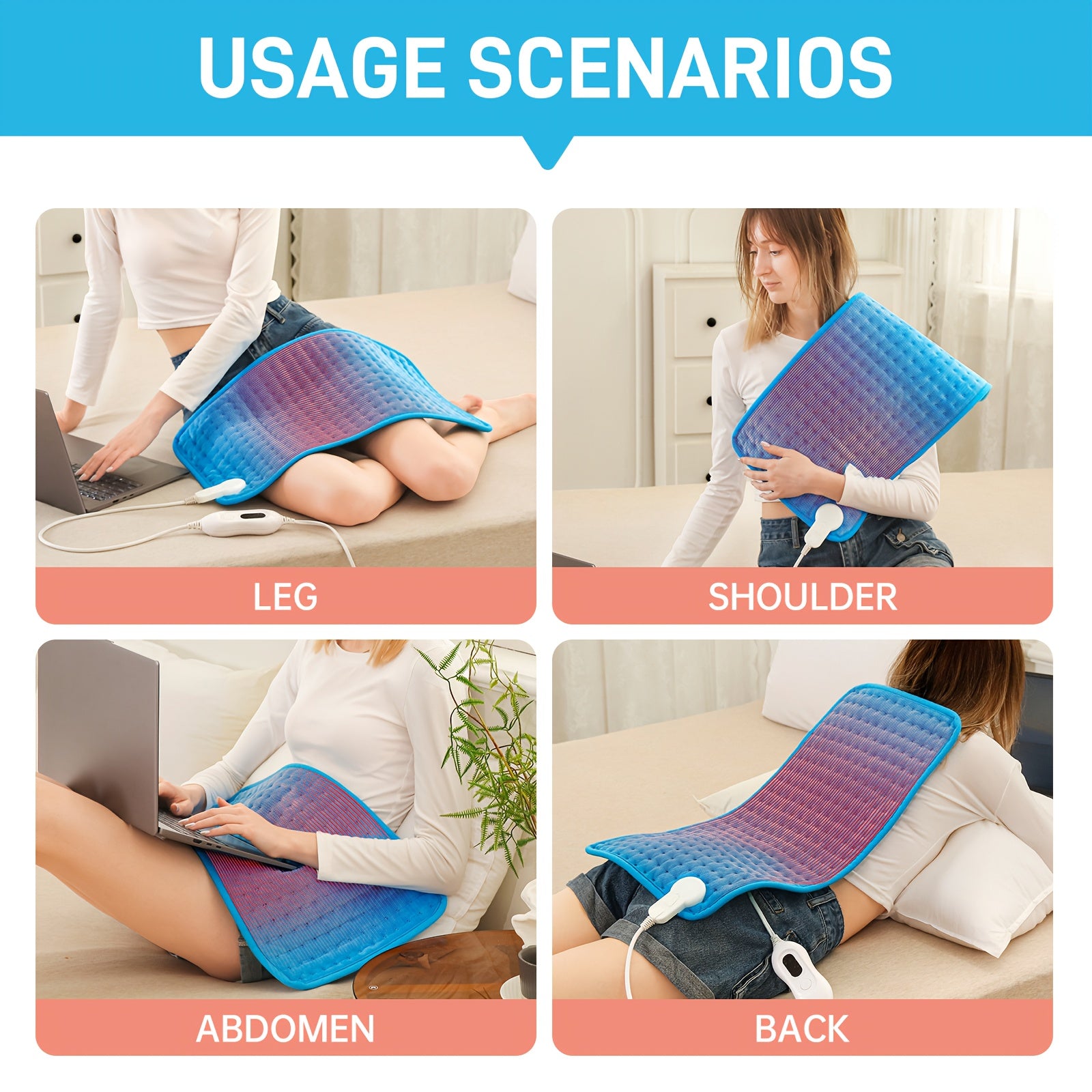 Electric Heating Pad, 4 Heat Setting, Auto Shut-Off, 12" X 24", Large Heating Pad, Heater for Bedroom, Bedroom Comfort, Therapeutic Heat, Minimalist Style, Contemporary Design, Safe Material, Easy to Clean, Portable Heater, Adjustable Heat Setting, Home