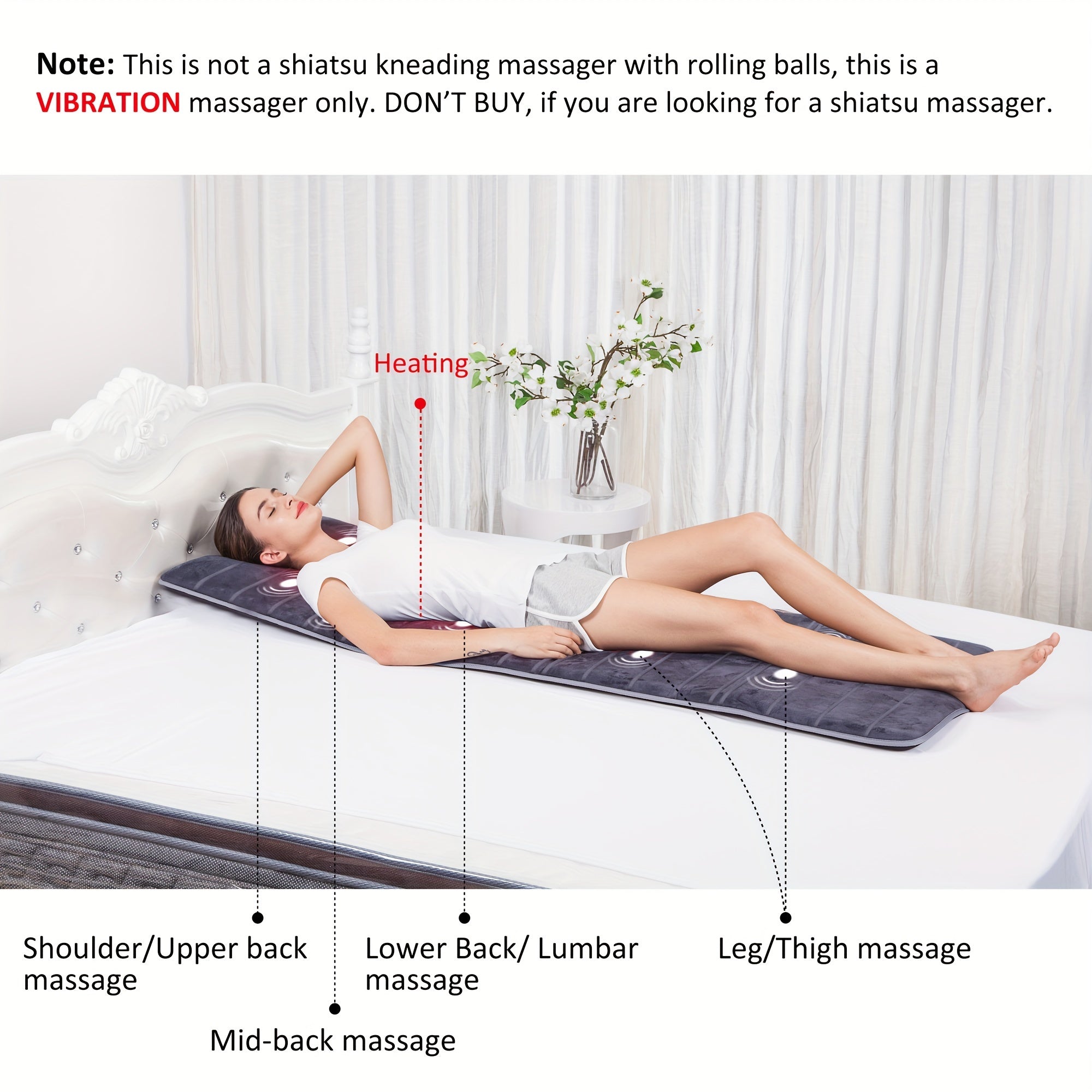 COMFIER Full Body Massage Pad with Heating Function, Chair Pad with 10 Vibration Motors and 2 Heating Pads with Auto Shut Off, Electric Heating Massage Pad