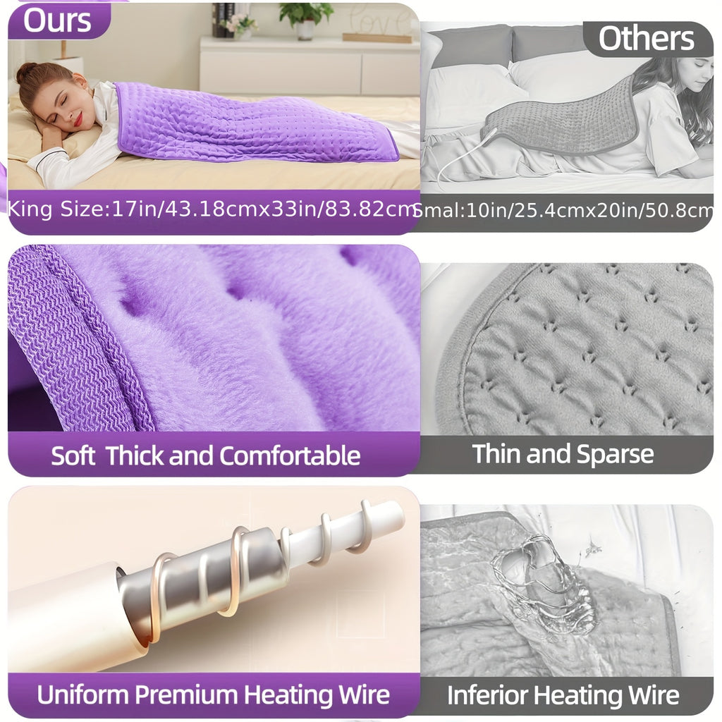 Extra Large Soft Velvet Heating Pad with 6-Speed Temperature & Timer Control - Portable Comfort for Neck, Back, Shoulders, Knees, and Legs - Purple, Perfect Gift for Birthdays and Holidays, Therapeutic Heating Pad | Plush Surface Pad | Nonskinfriendly