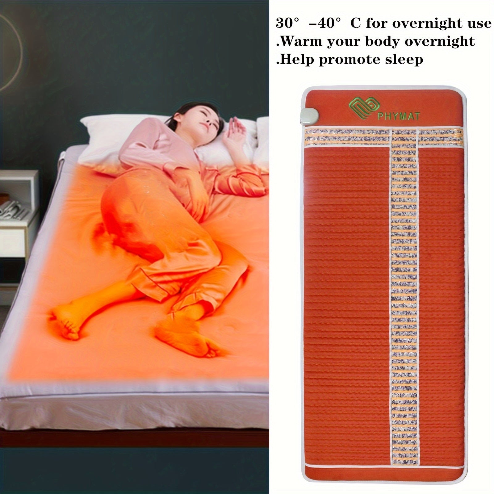 PHYMAT Hot Stone Massage Mat, Amethyst Crystal Stones Mat, Infrared Heating, Full Body Electric Heating Pad,, Auto Shut Off Function, Adjustable Timer & Temperature