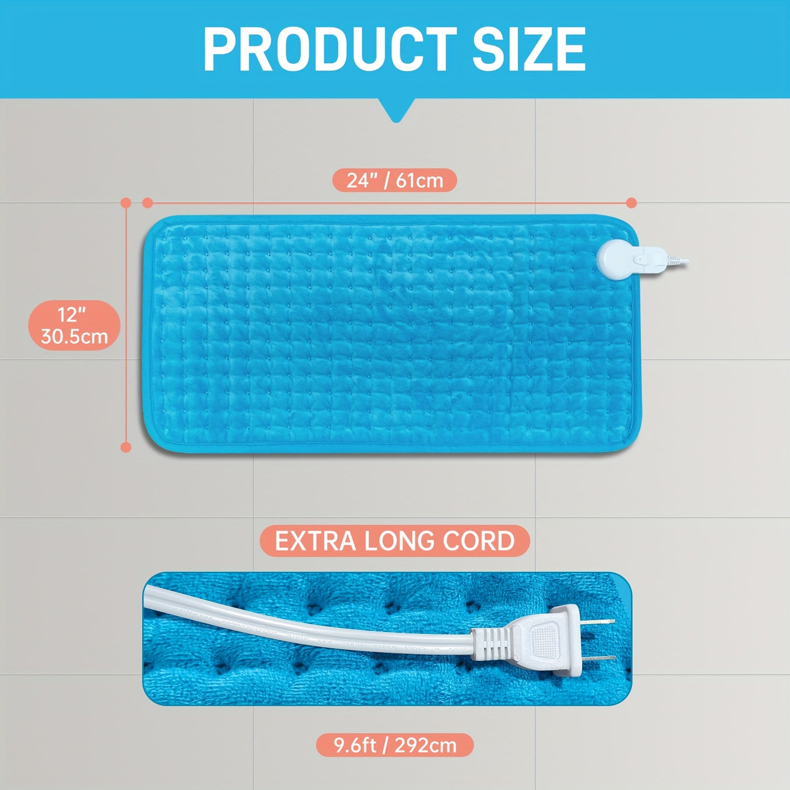 Electric Heating Pad, 4 Heat Setting, Auto Shut-Off, 12" X 24", Large Heating Pad, Heater for Bedroom, Bedroom Comfort, Therapeutic Heat, Minimalist Style, Contemporary Design, Safe Material, Easy to Clean, Portable Heater, Adjustable Heat Setting, Home