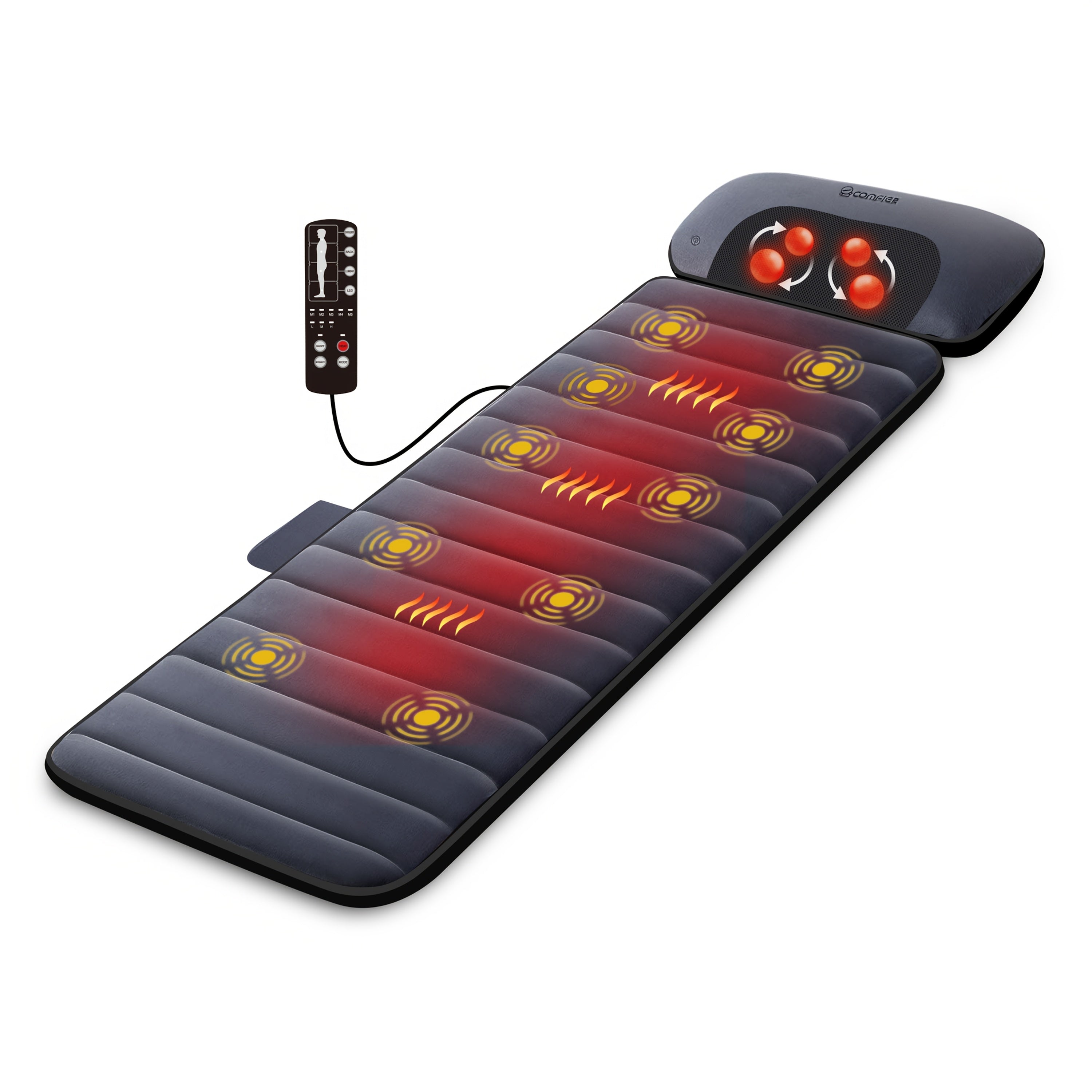 COMFIER Full Body Massage Pad with Heating Function, Chair Pad with 10 Vibration Motors and 2 Heating Pads with Auto Shut Off, Electric Heating Massage Pad