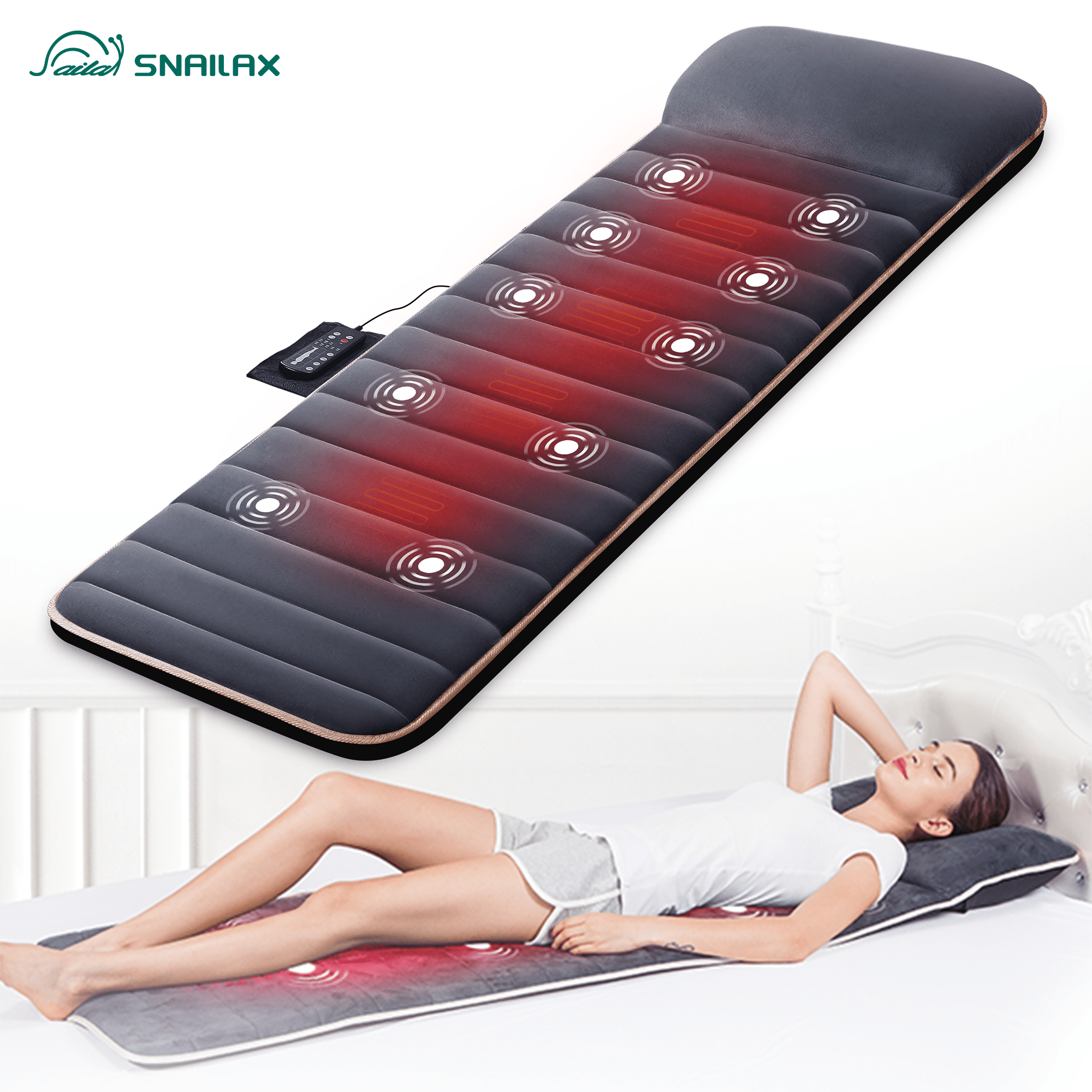 Snailax Memory Foam Full Body Massage Mat with Heat, Massage pad with 10 Vibration Motors and 4 Heating pad, Vibration pad for Back, Perfect Birthday Gift For Men And Women