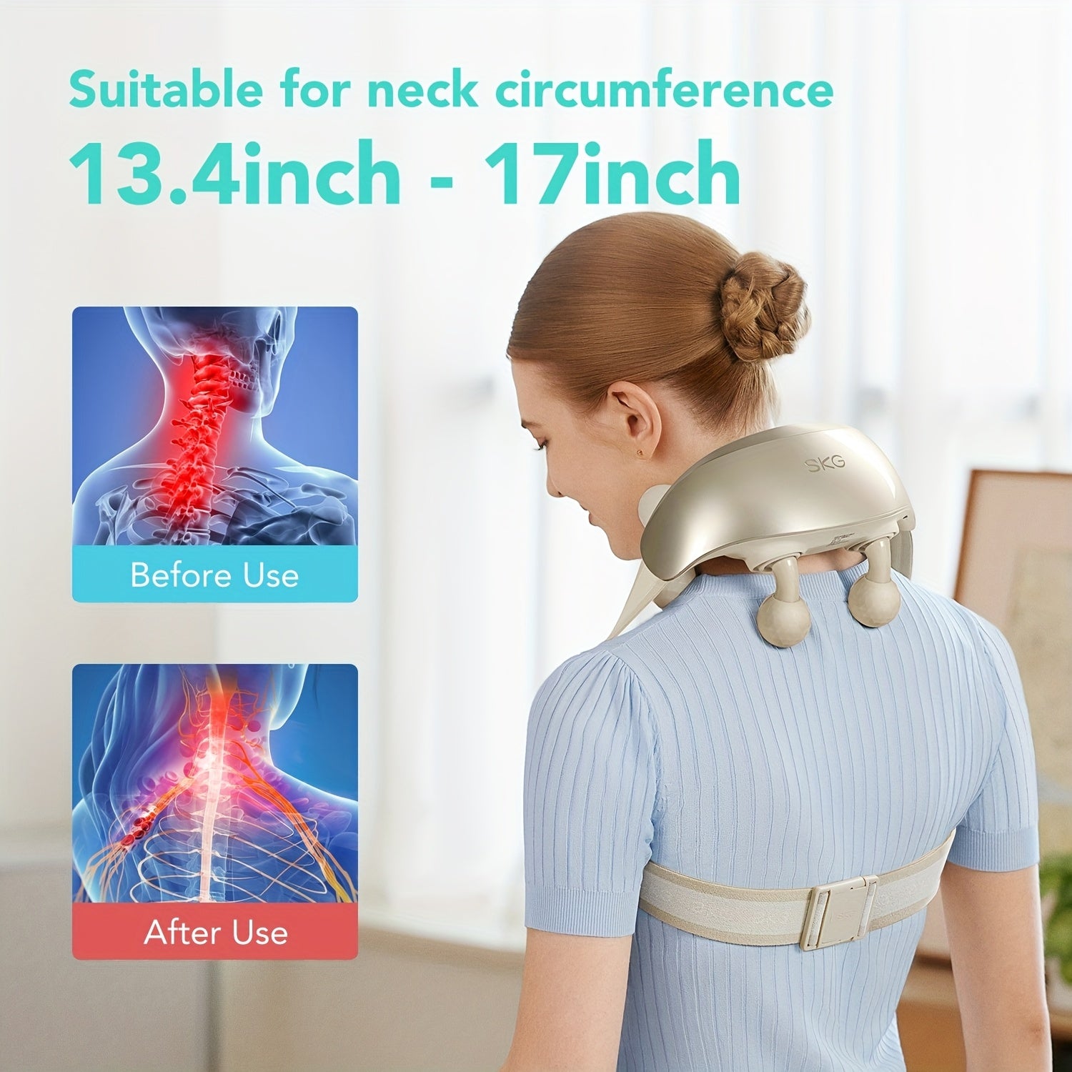 SKG 6D Shiatsu Electric Massager with Heat, Deep Tissue Kneading & USB-Powered Portable Full-Body Massager with 64-Heat Zones, Overheat Protection, Hand-Free Operation for Neck, Back, Legs, Waist, Arms, Head - Ideal Gift for Men & Women (Compatible with