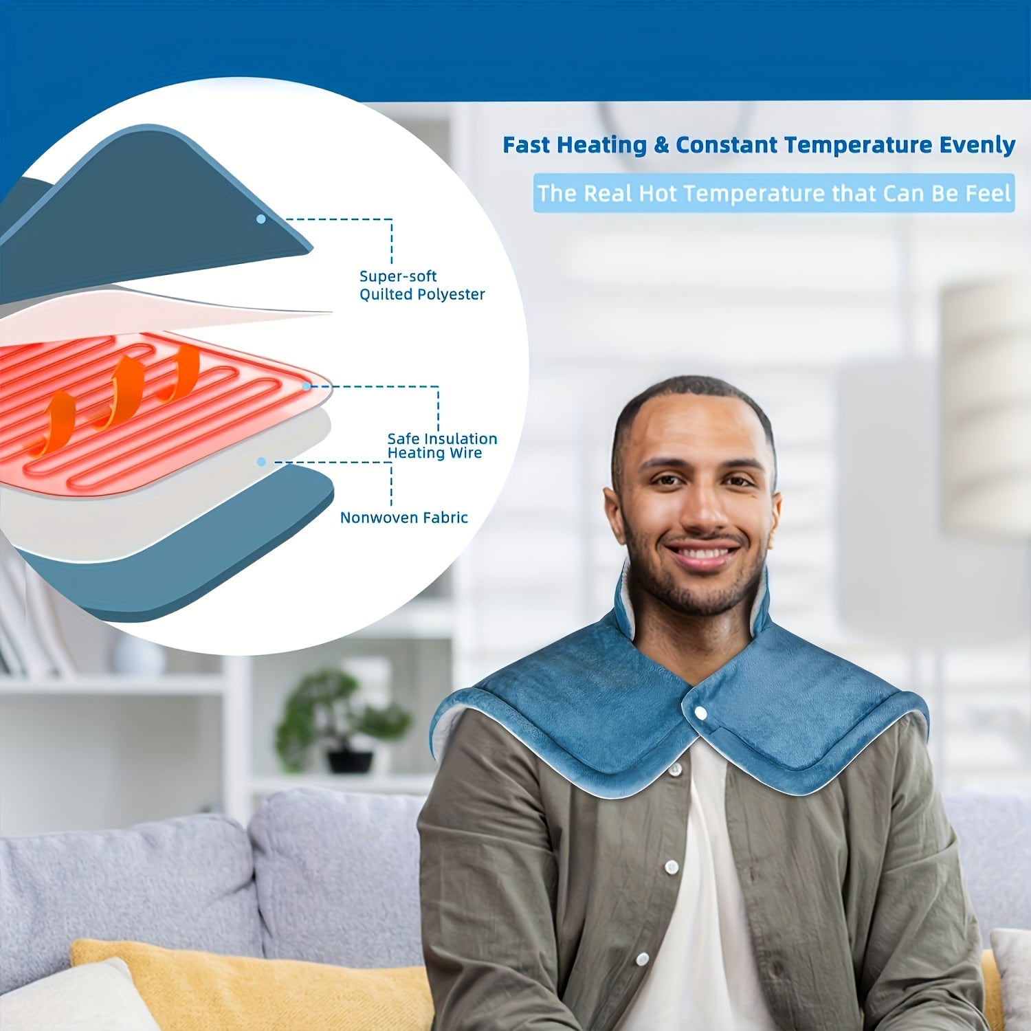 Ultra-comfortable Neck And Shoulder Pads-6 Heating Settings, Quick And Quick Heating, 4 Automatic Off Timer, Machine Wash, Soft And Gentle Light Beige, Gifts for Women, Moms, Men, Dads, Wives, Husbands, Home Comfort, Soft Padding, Ergonomic Design, Easy
