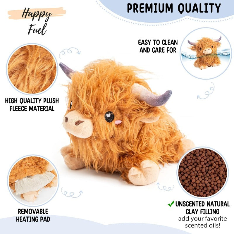 Hot SaleHighland Cow Microwavable 1.5lbs Unscented Heating Pad for Women and Cute Soft Cozy Pillow Plush Heatable Warm Stuffed Animals Kawaii Hot and Cold Plushie Toy Cow Gifts for Girls and BoysUS Warehouse