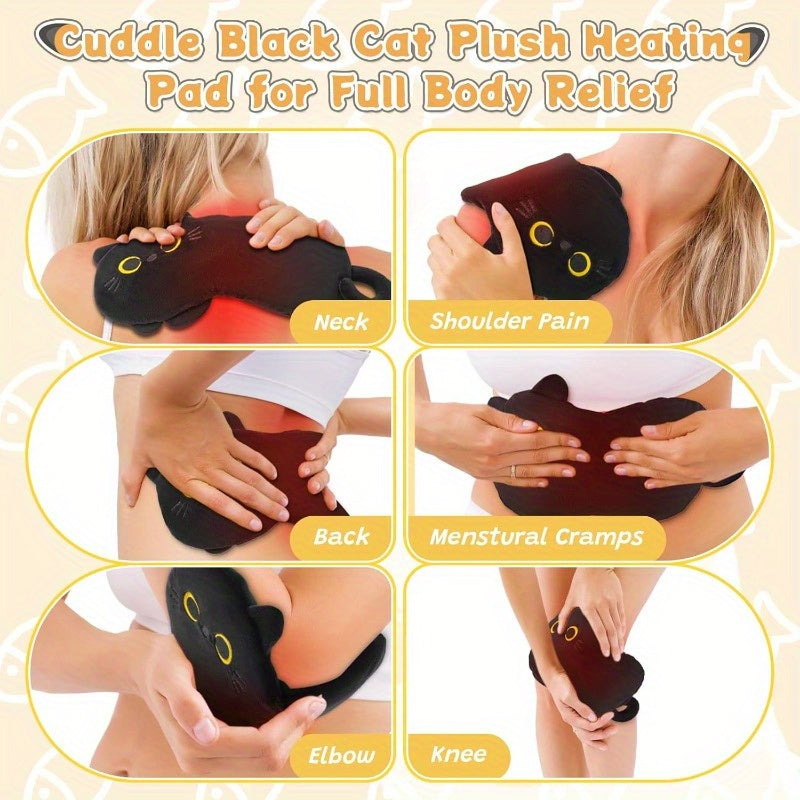 Black Cat Microwavable Heating Pad - Plush Stuffed Animal with Warmth for Cramps & Period, Menstrual Comfort, Soft Fluffy Ears & Paws, Microwaveable Heat Pad for Women & Girls, Cozy Cuddle Companion, Hand Wash Only, Ideal Gift for Cat Lovers, Cramp, Cute