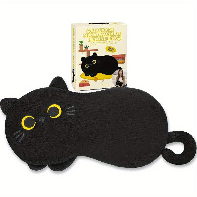 Black Cat Microwavable Heating Pad - Plush Stuffed Animal with Warmth for Cramps & Period, Menstrual Comfort, Soft Fluffy Ears & Paws, Microwaveable Heat Pad for Women & Girls, Cozy Cuddle Companion, Hand Wash Only, Ideal Gift for Cat Lovers, Cramp, Cute