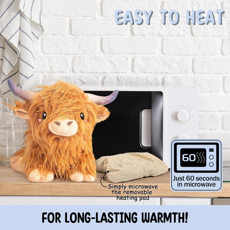 Hot SaleHighland Cow Microwavable 1.5lbs Unscented Heating Pad for Women and Cute Soft Cozy Pillow Plush Heatable Warm Stuffed Animals Kawaii Hot and Cold Plushie Toy Cow Gifts for Girls and BoysUS Warehouse