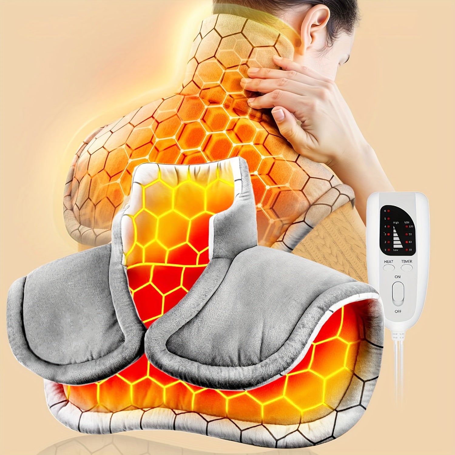 Ultra-comfortable Neck And Shoulder Pads-6 Heating Settings, Quick And Quick Heating, 4 Automatic Off Timer, Machine Wash, Soft And Gentle Light Beige, Gifts for Women, Moms, Men, Dads, Wives, Husbands, Home Comfort, Soft Padding, Ergonomic Design, Easy