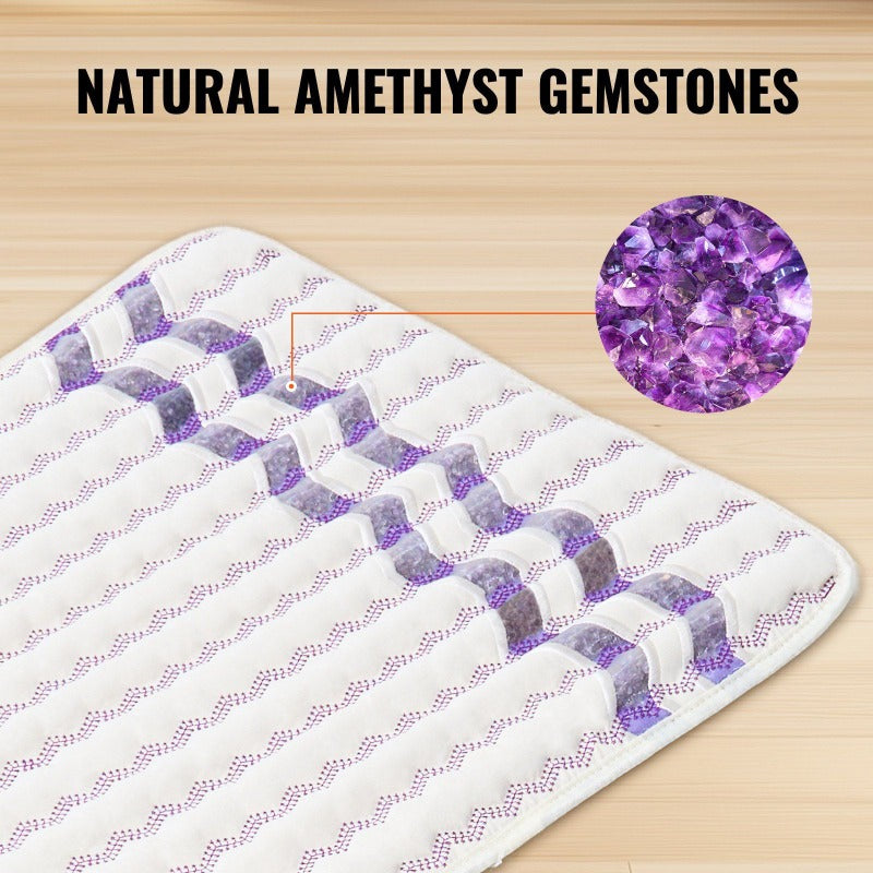 Far Infrared Heating Pad with Amethyst Gemstones & Negative Ions - 3-Speed Adjustable, 3-Color Modes (Purple/White/Black), 3-Level Intensity, 3-Color Temperature (Purple/White/Black), 3-Level Timer