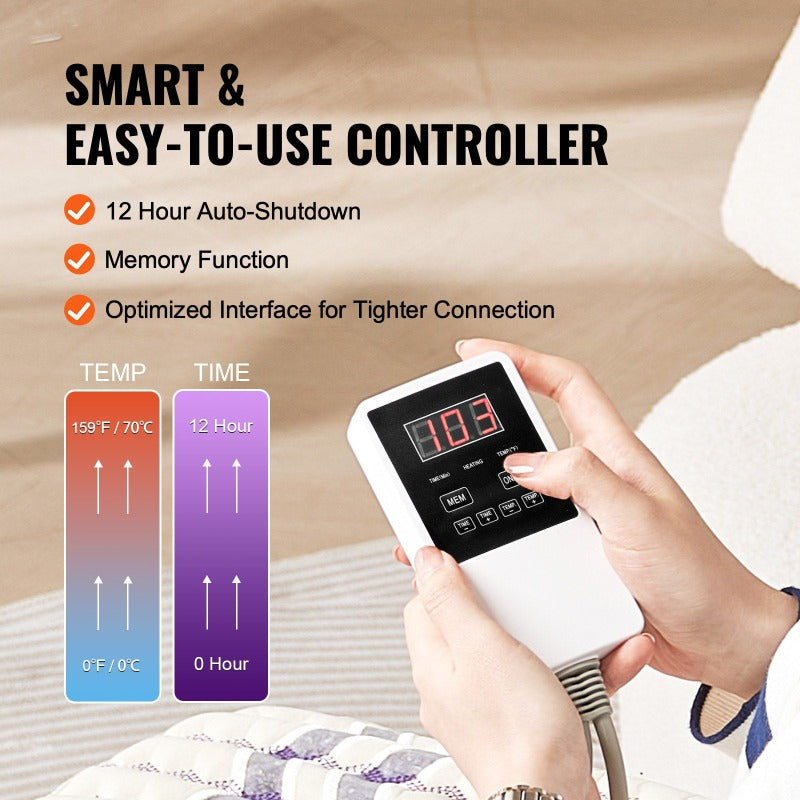 Far Infrared Heating Pad with Amethyst Gemstones & Negative Ions - 3-Speed Adjustable, 3-Color Modes (Purple/White/Black), 3-Level Intensity, 3-Color Temperature (Purple/White/Black), 3-Level Timer