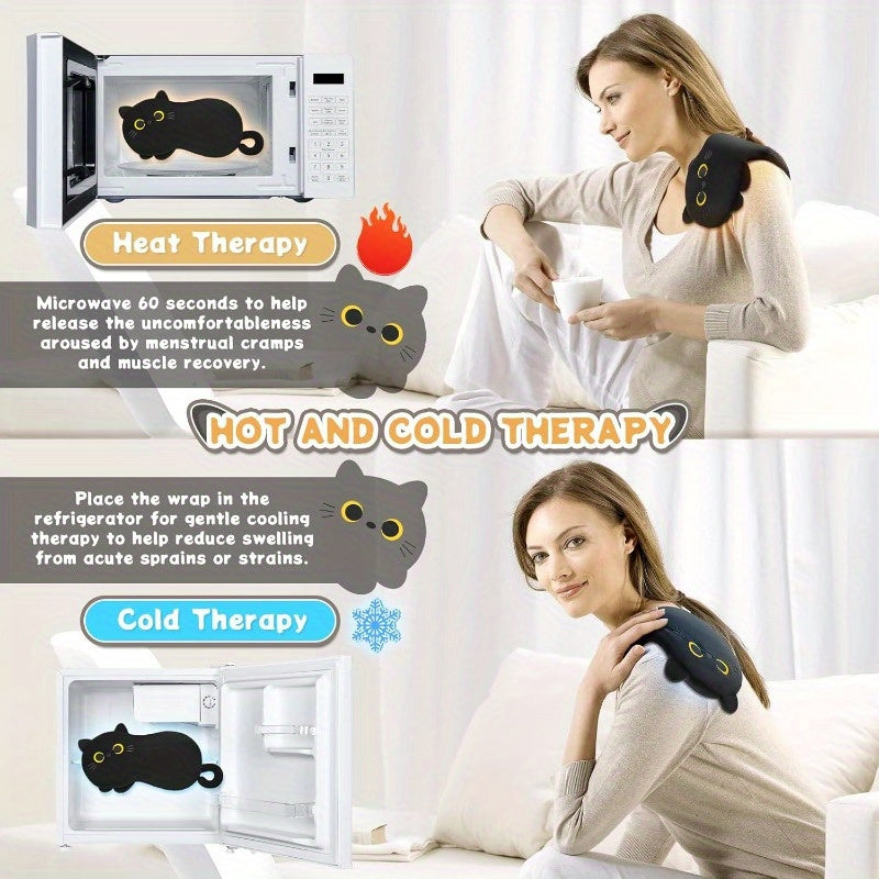 Black Cat Microwavable Heating Pad - Plush Stuffed Animal with Warmth for Cramps & Period, Menstrual Comfort, Soft Fluffy Ears & Paws, Microwaveable Heat Pad for Women & Girls, Cozy Cuddle Companion, Hand Wash Only, Ideal Gift for Cat Lovers, Cramp, Cute